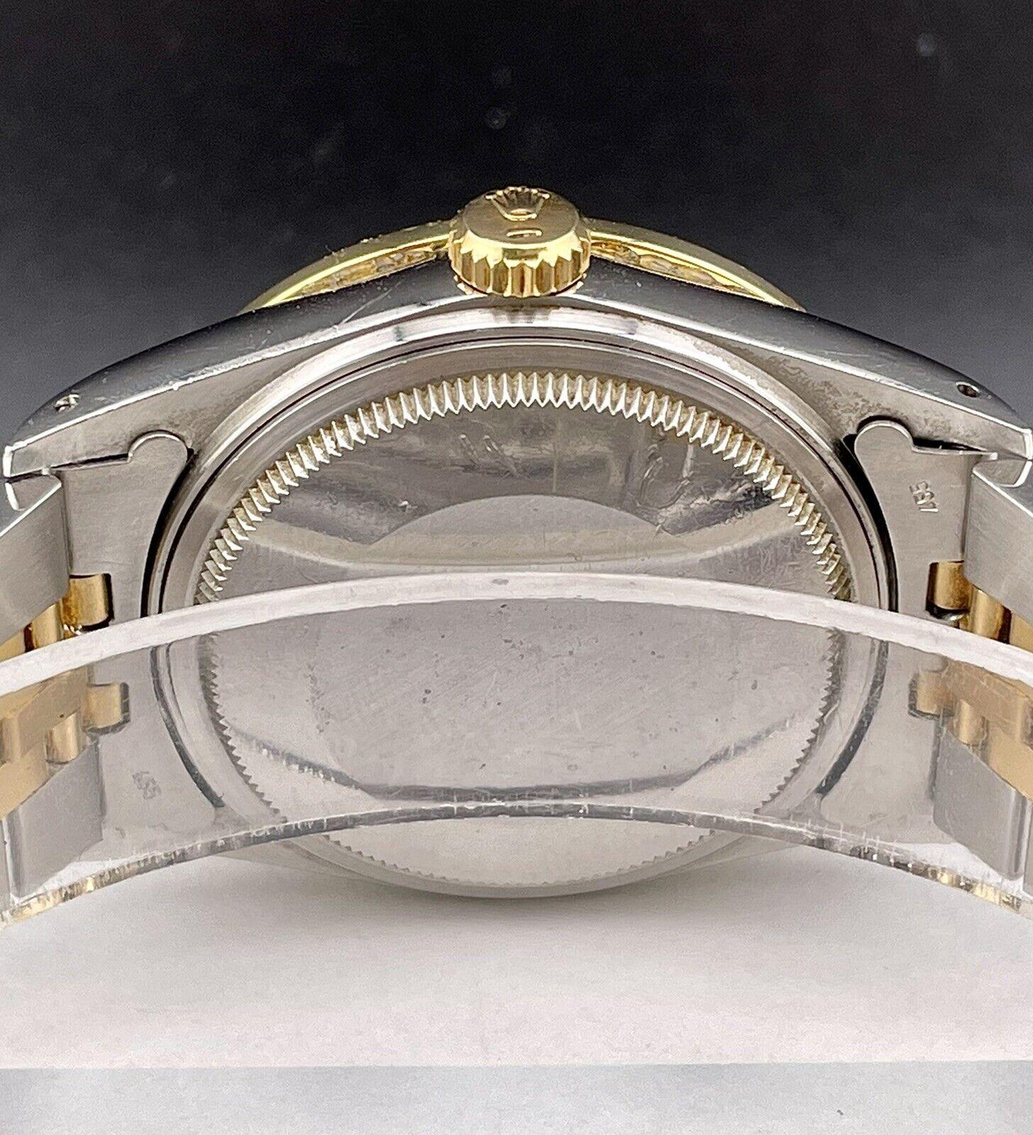 Rolex Mens Datejust 36mm 18k Yellow Gold & Steel ICED 1.75ct Diamonds Black Dial en vente 2