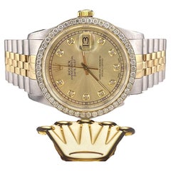 Rolex Mens Datejust 36mm 18k Yellow Gold & Steel ICED 1.75ct Diamonds Gold Dial