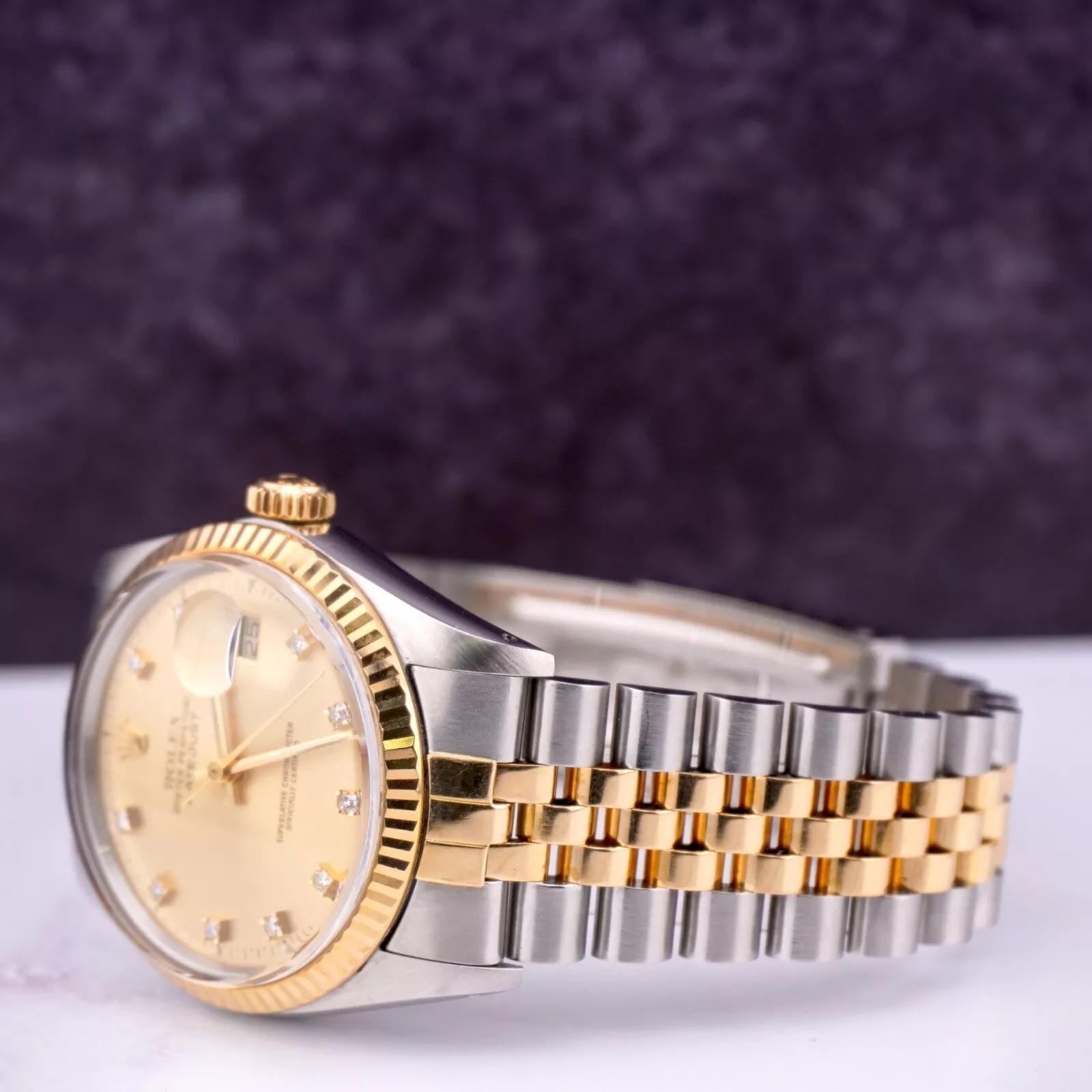 Rolex Herren Datejust 36mm 18k Gelbgold & Stahl Uhr Gold Diamant-Zifferblatt 16013 im Angebot 1
