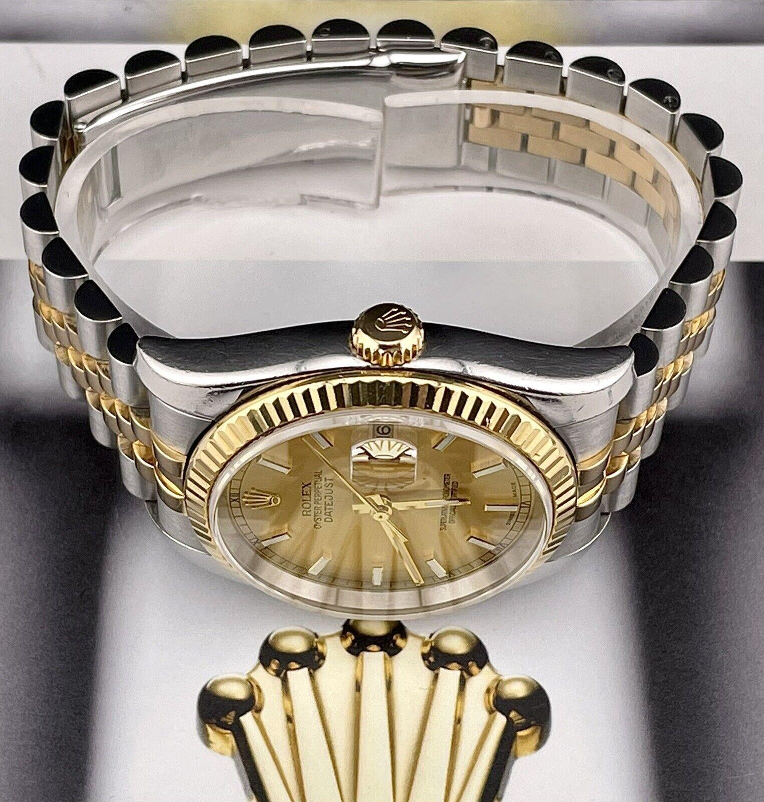 Rolex Herren Datejust 36mm 18K Gelbgold & Stahl Uhr Jubiläum geriffelte Ref 116233 im Zustand „Hervorragend“ in Pleasanton, CA