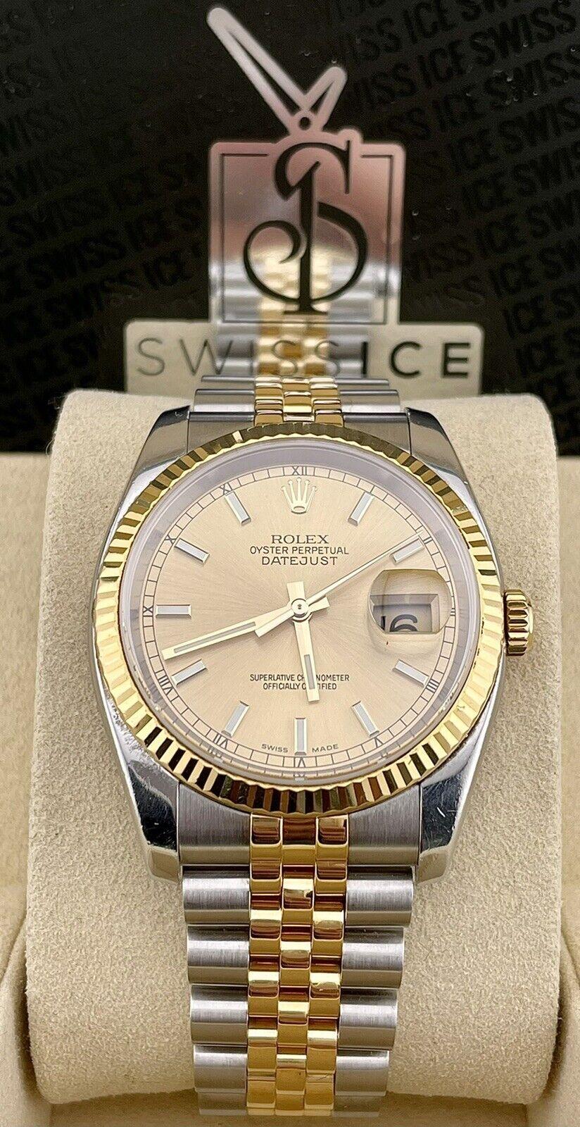 Men's Rolex Mens Datejust 36mm 18K Yellow Gold & Steel Watch Jubilee Fluted Ref 116233