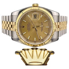 Rolex Mens Datejust 36mm 18K Yellow Gold & Steel Watch Jubilee Fluted Ref 116233