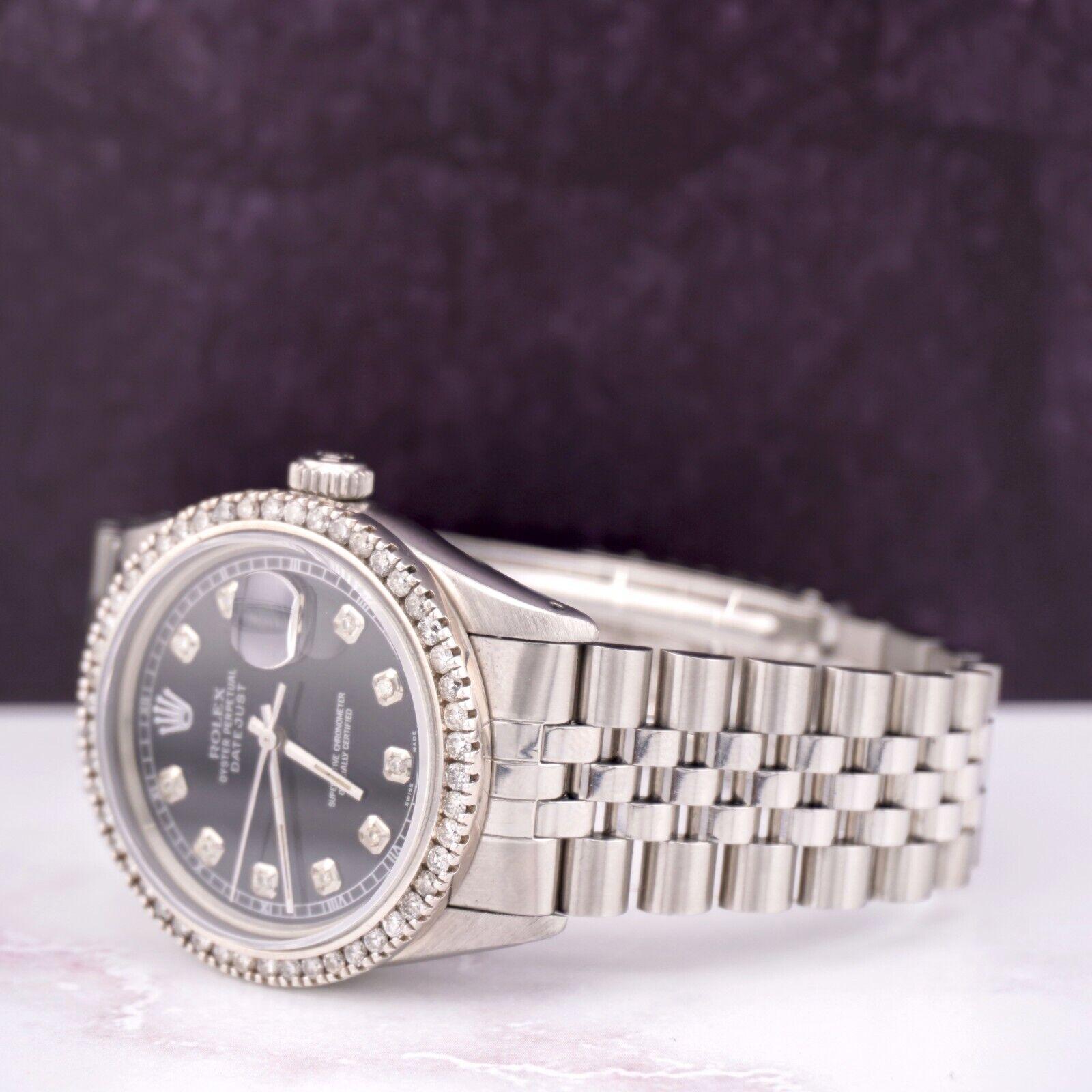 Taille ronde Rolex Homme Datejust 36mm Jubilee Steel Watch ICED 2.50ct Diamonds Black Dial en vente
