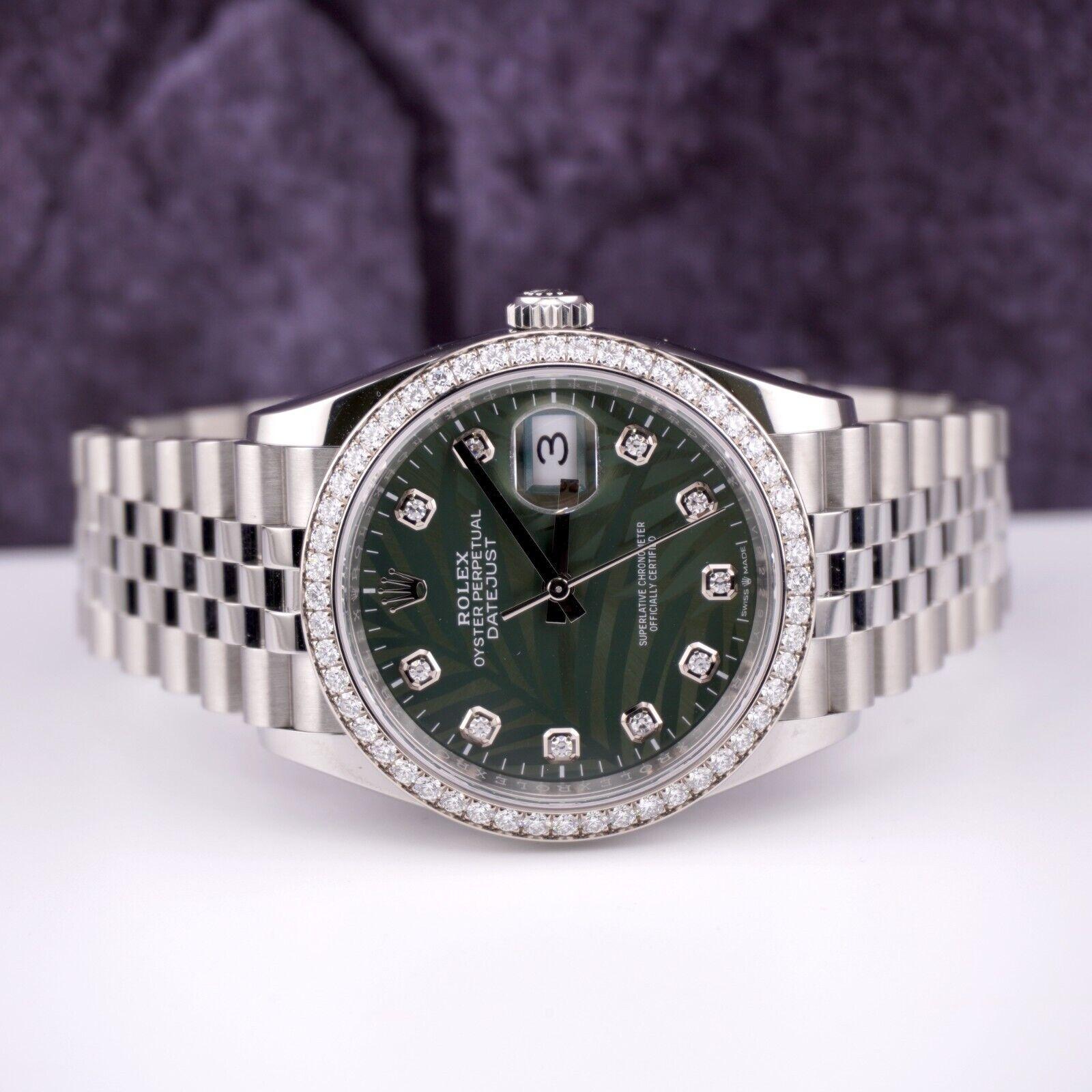 Rolex Datejust 36mm Watch

Pre-owned w/ Original Box & Card
100% Authentic Authenticity Card
Condition - (Excellent Condition) - See Pics
Watch Reference - 126284RBR
Model - Datejust
Dial Color - Palm Green
Material - Stainless Steel
Watch Will Fit