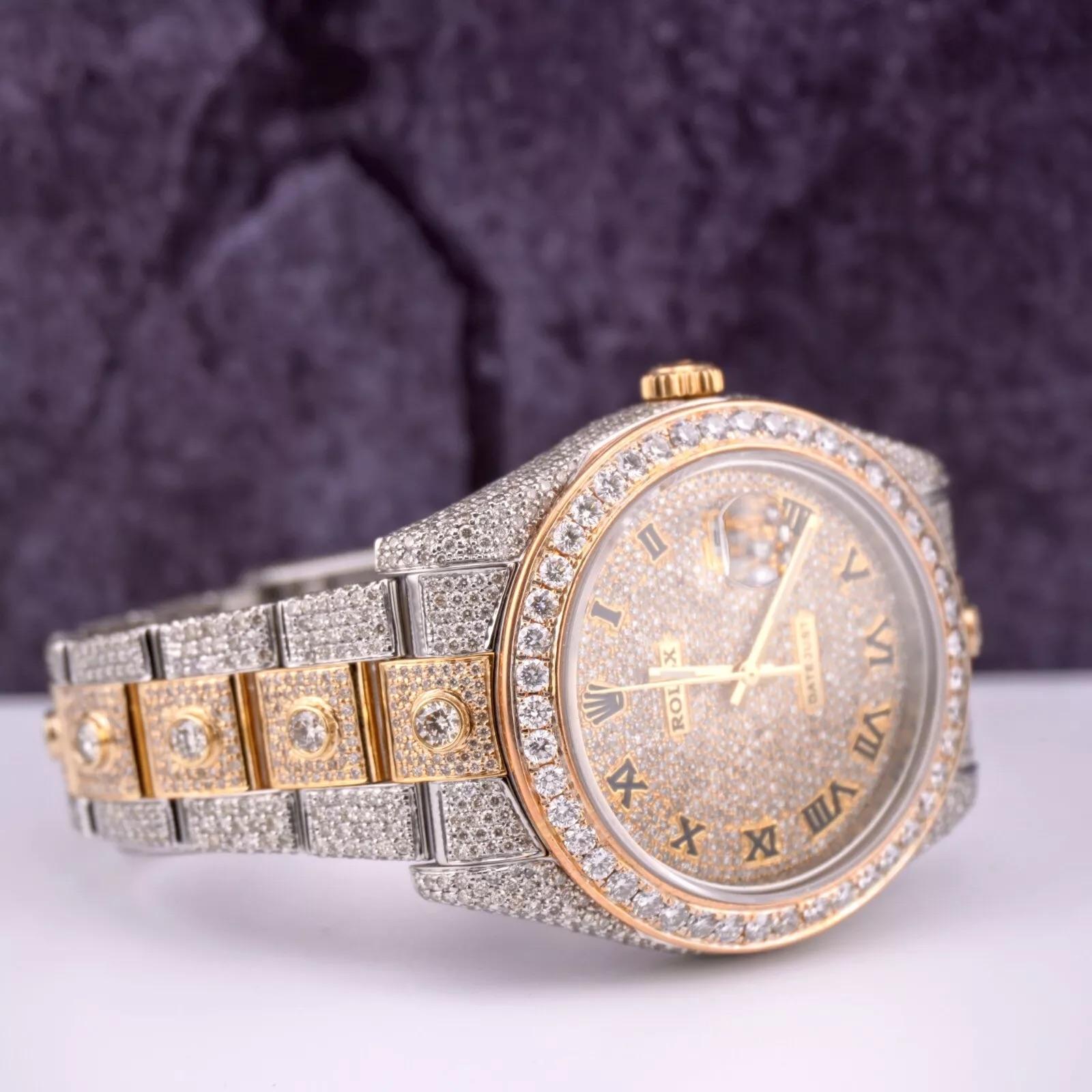 Taille ronde Rolex Montre Datejust 41 en or jaune 18 carats et acier avec cadran romain 22 carats ICED 116333 en vente