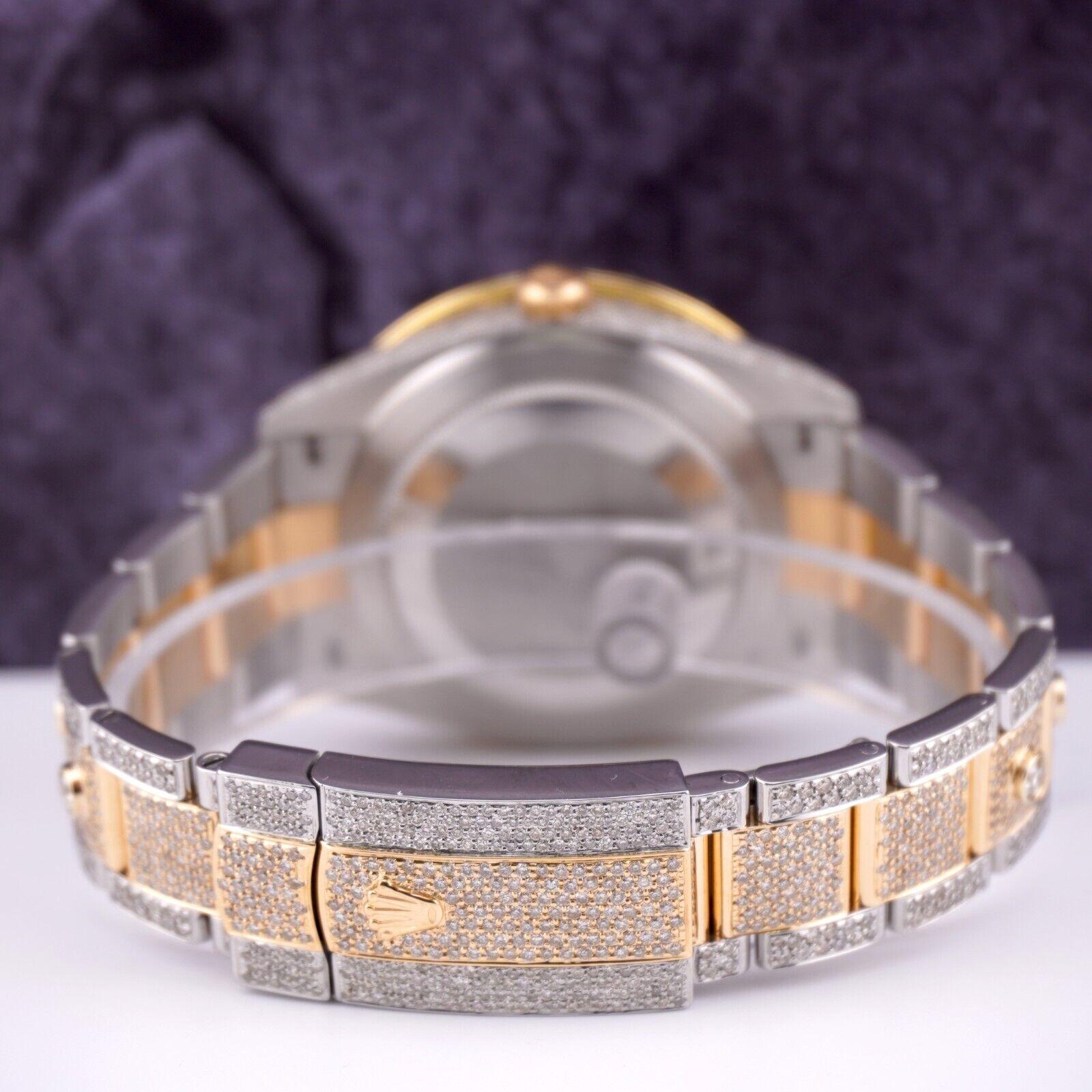 Modern Rolex Mens Datejust 41 18K Yellow Gold & Steel Watch ICED 20ct Arabic Ref 126303 For Sale