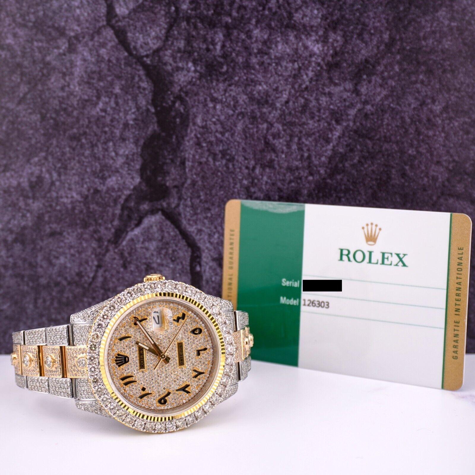 Rolex Mens Datejust 41 18K Yellow Gold & Steel Watch ICED 20ct Arabic Ref 126303 In Excellent Condition For Sale In Pleasanton, CA