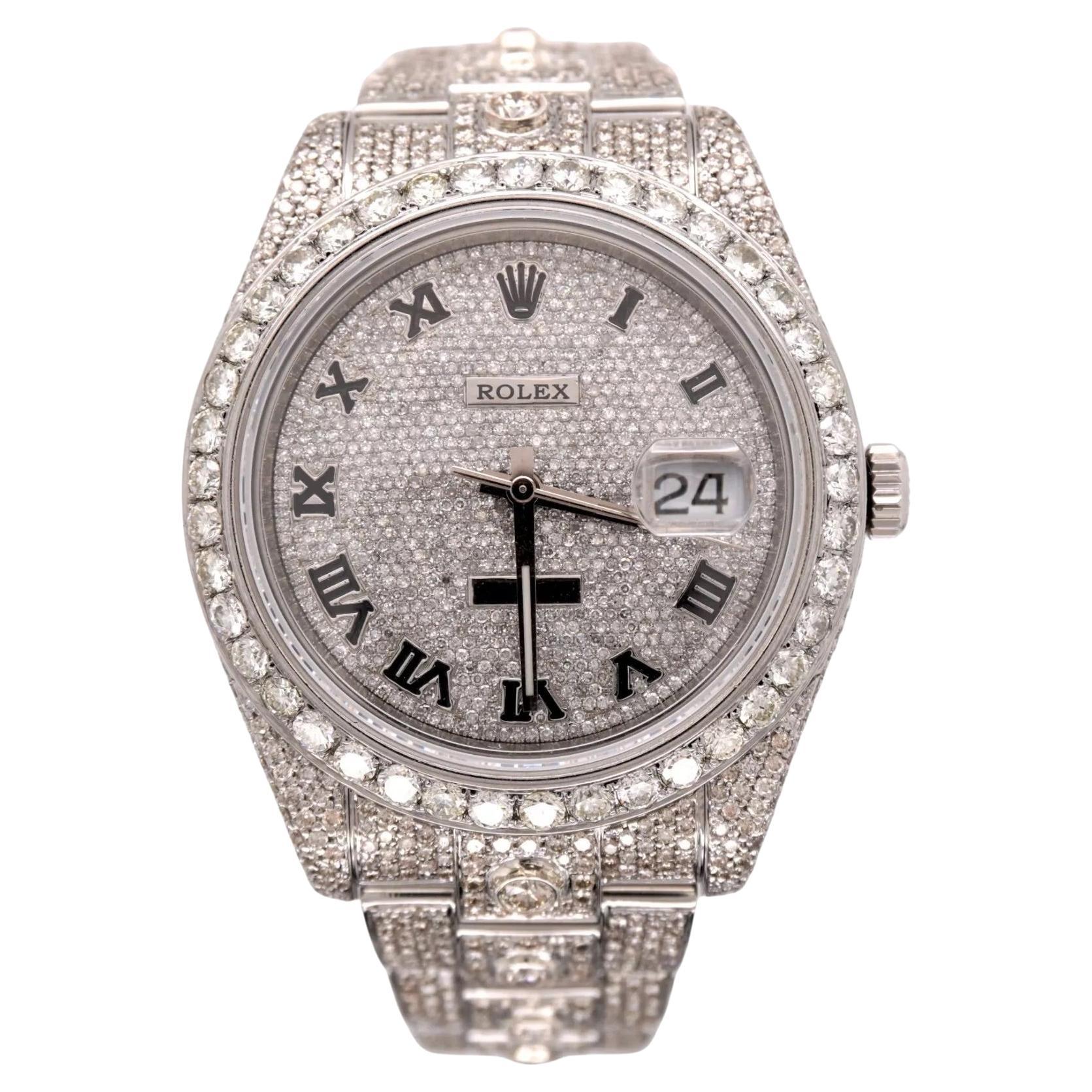 Rolex Montre Datejust 41 en acier inoxydable avec cadran romain en argent 18 carats ICED 116300 en vente