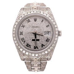 Rolex Herren Datejust 41 Edelstahl ICED 18ct Silber römische Zifferblatt Uhr 116300