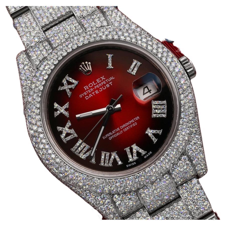 Rolex Montre Datejust pour hommes avec cadran en acier inoxydable rouge et diamants romains de 41 mm 116300 en vente