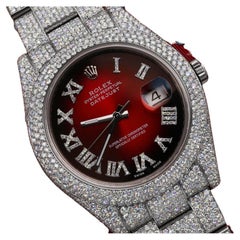 Rolex Mens Datejust 41mm 116300 Stainless Steel Red Vignette Roman Diamond Dial
