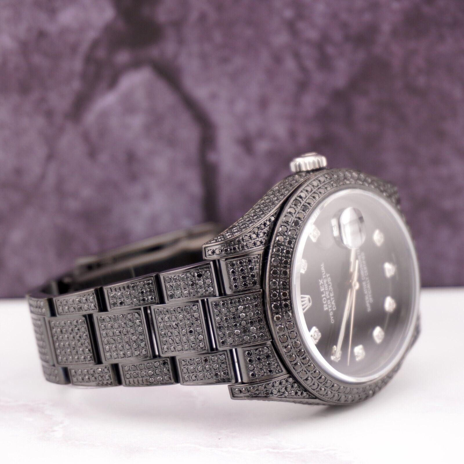 Rolex Homme Datejust 41mm Black Iced Out 10ct Diamonds Oyster Steel Watch 116300 en vente 1