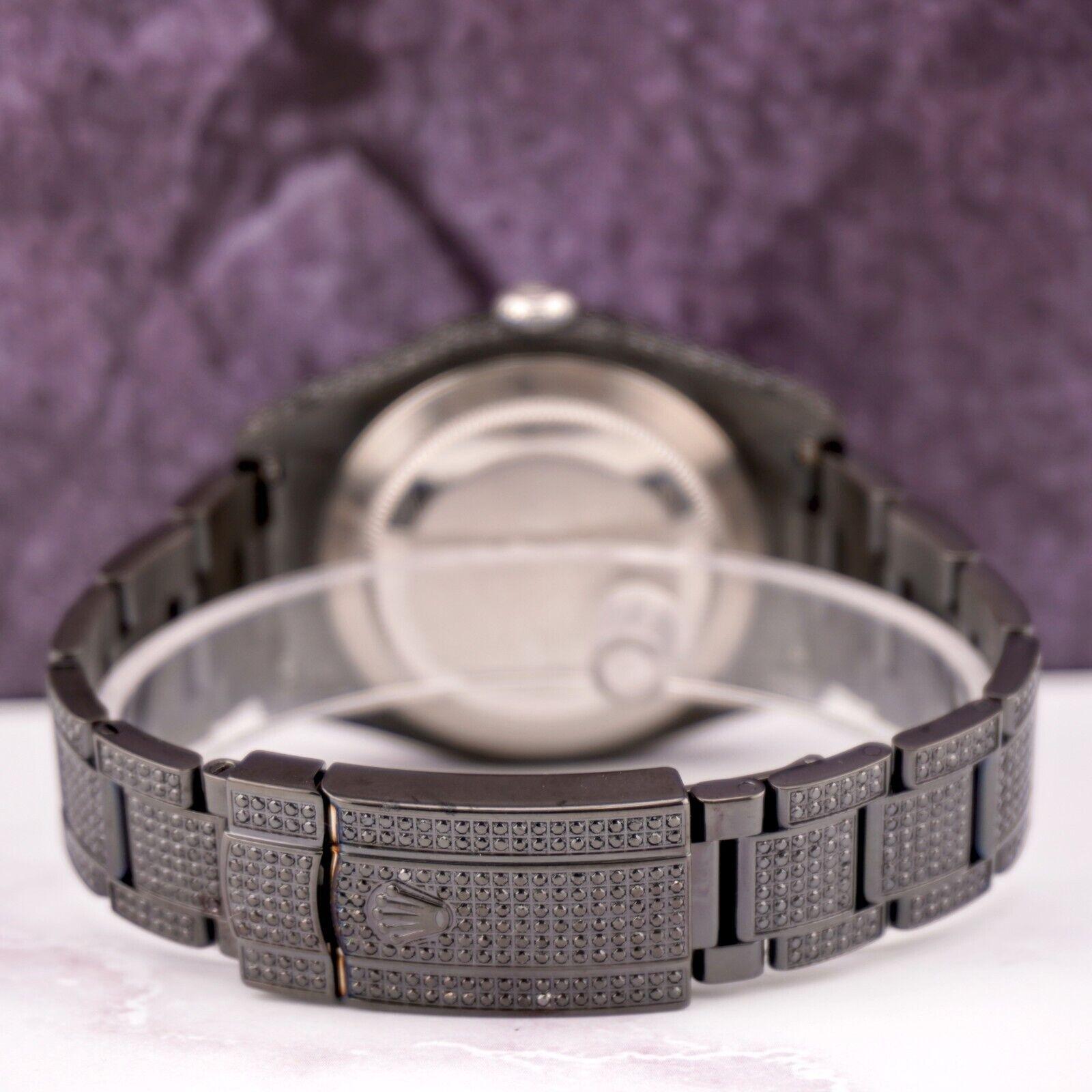 Rolex Homme Datejust 41mm Black Iced Out 10ct Diamonds Oyster Steel Watch 116300 en vente 2