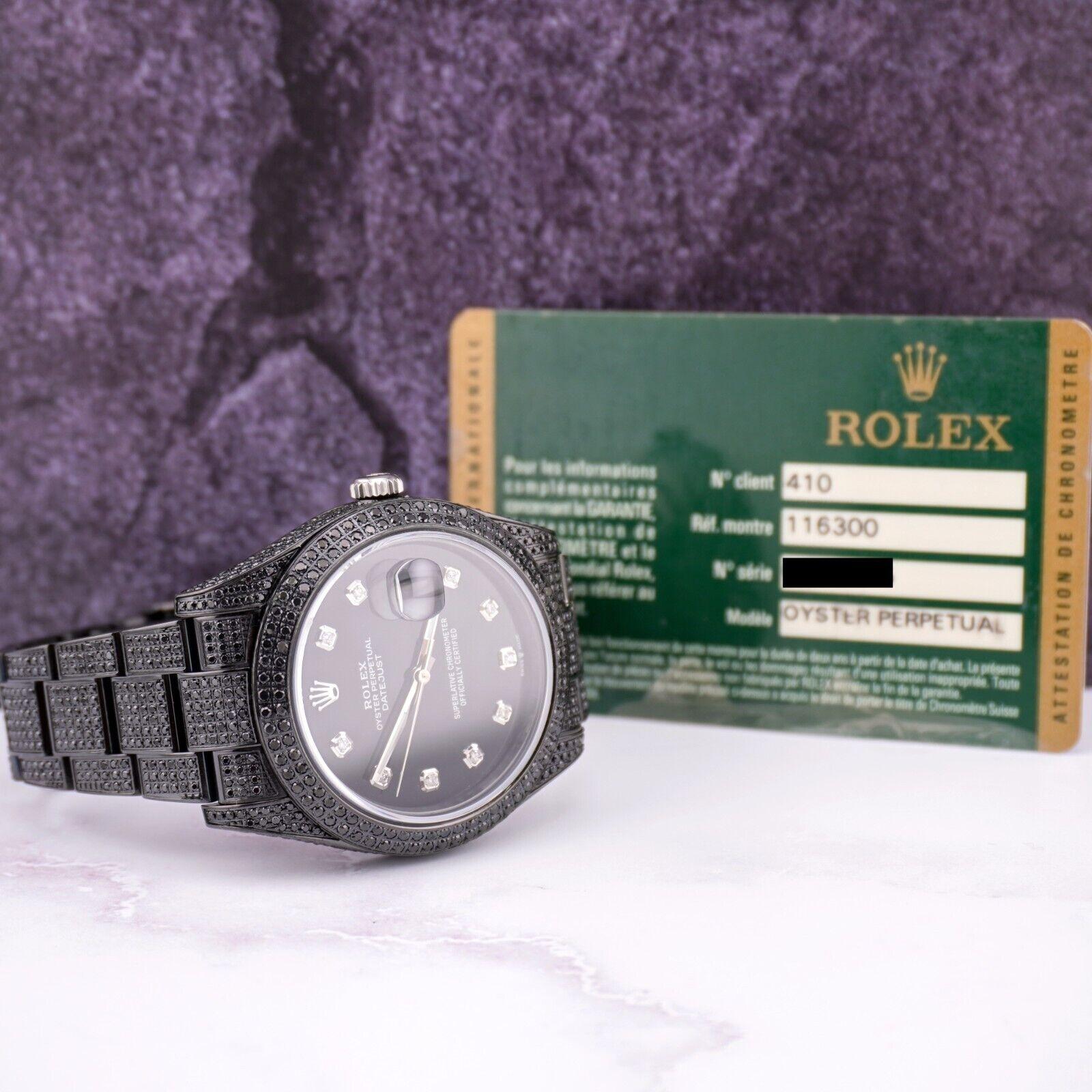 Rolex Men's Datejust 41mm Black Iced Out 10ct Diamonds Oyster Steel Watch 116300 For Sale 3