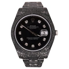 Rolex Men's Datejust 41mm Black Iced Out 10ct Diamonds Oyster Steel Watch 116300
