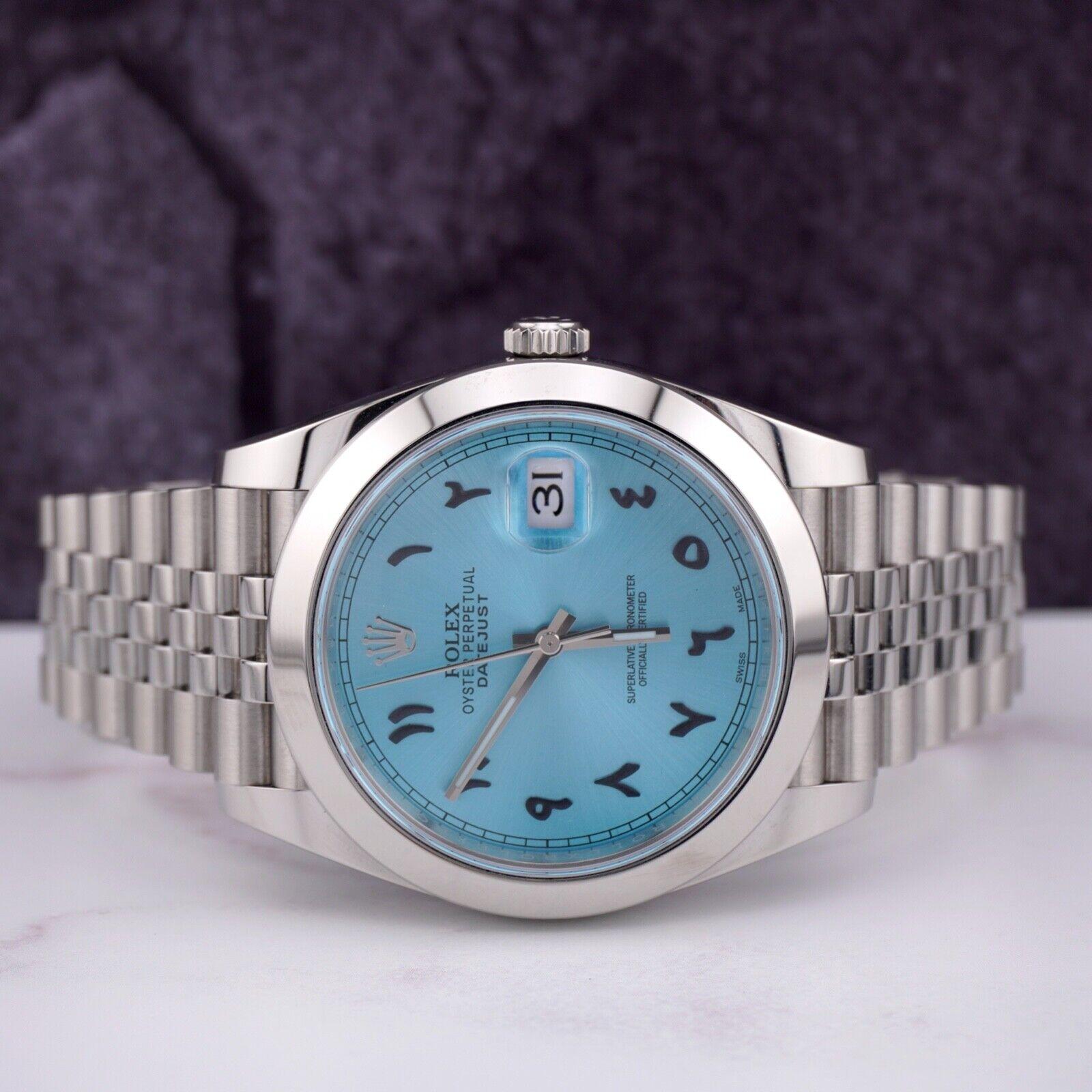 Rolex Datejust 41mm Watch. A Pre-owned watch w/ Original Rolex Box and 2020 Card. Watch is 100% Authentic and Comes with Authenticity Card. Watch Reference is 126300 and is in Excellent Condition, it looks almost New (See Pictures). It has a Custom