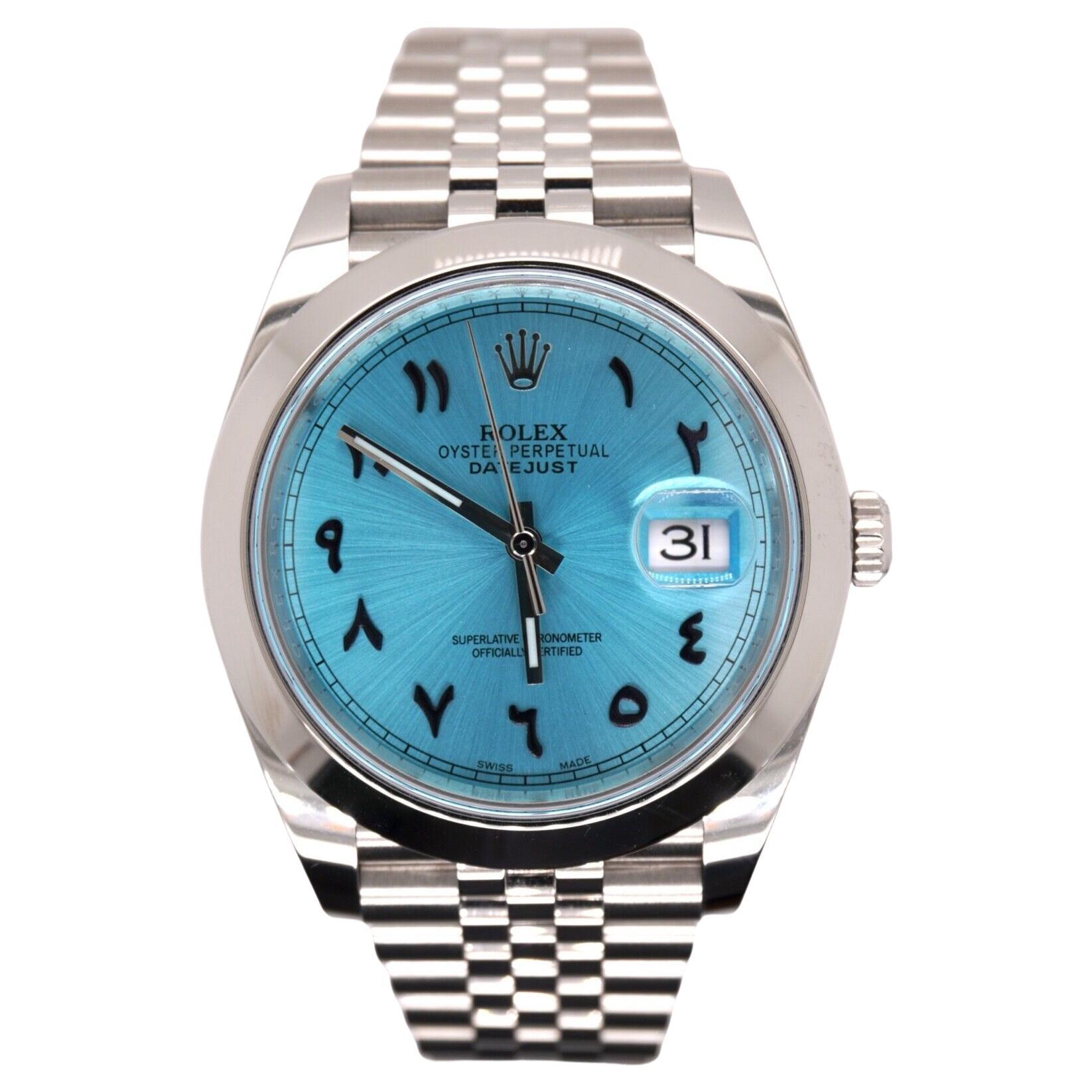 Rolex Mens Datejust 41mm Ice Blue Arabic Dial Jubilee Steel Watch Ref 126300
