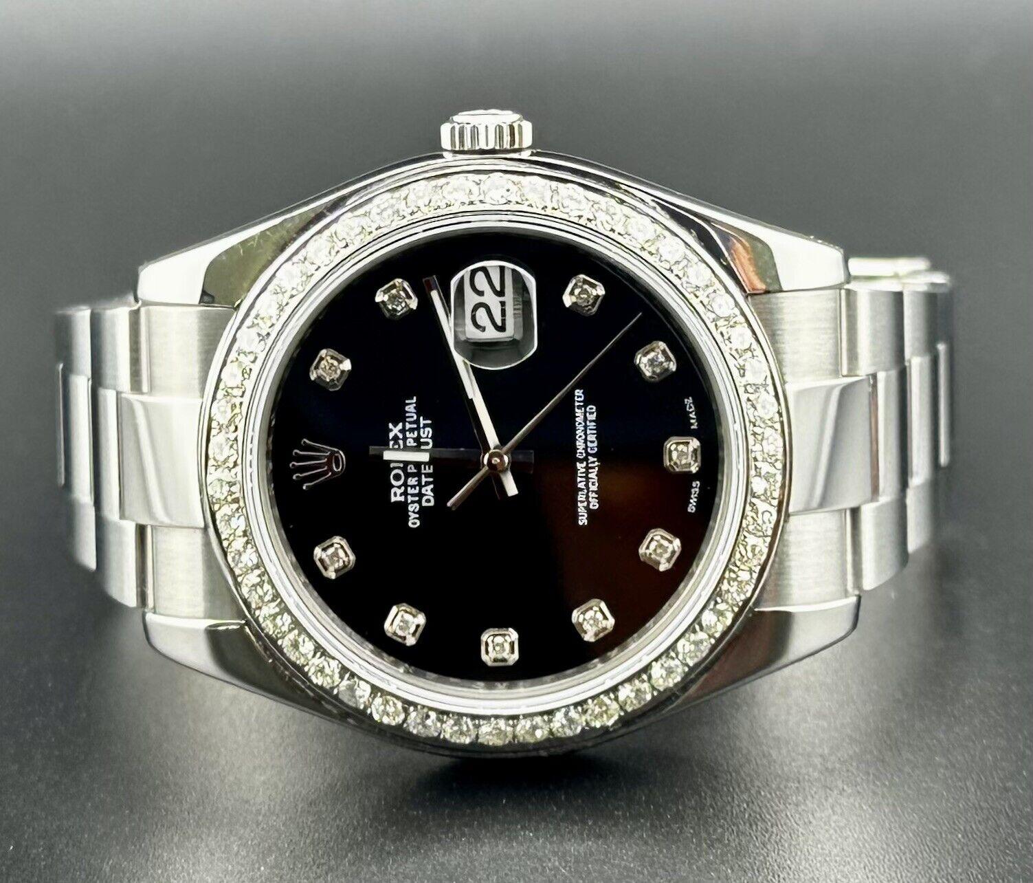 Montre Rolex Datejust 41mm. Une montre d'occasion avec boîte cadeau. La montre elle-même est authentique et est accompagnée d'une carte d'authenticité. La référence de la montre est 116300 et elle est en excellent état (voir photos). La couleur du