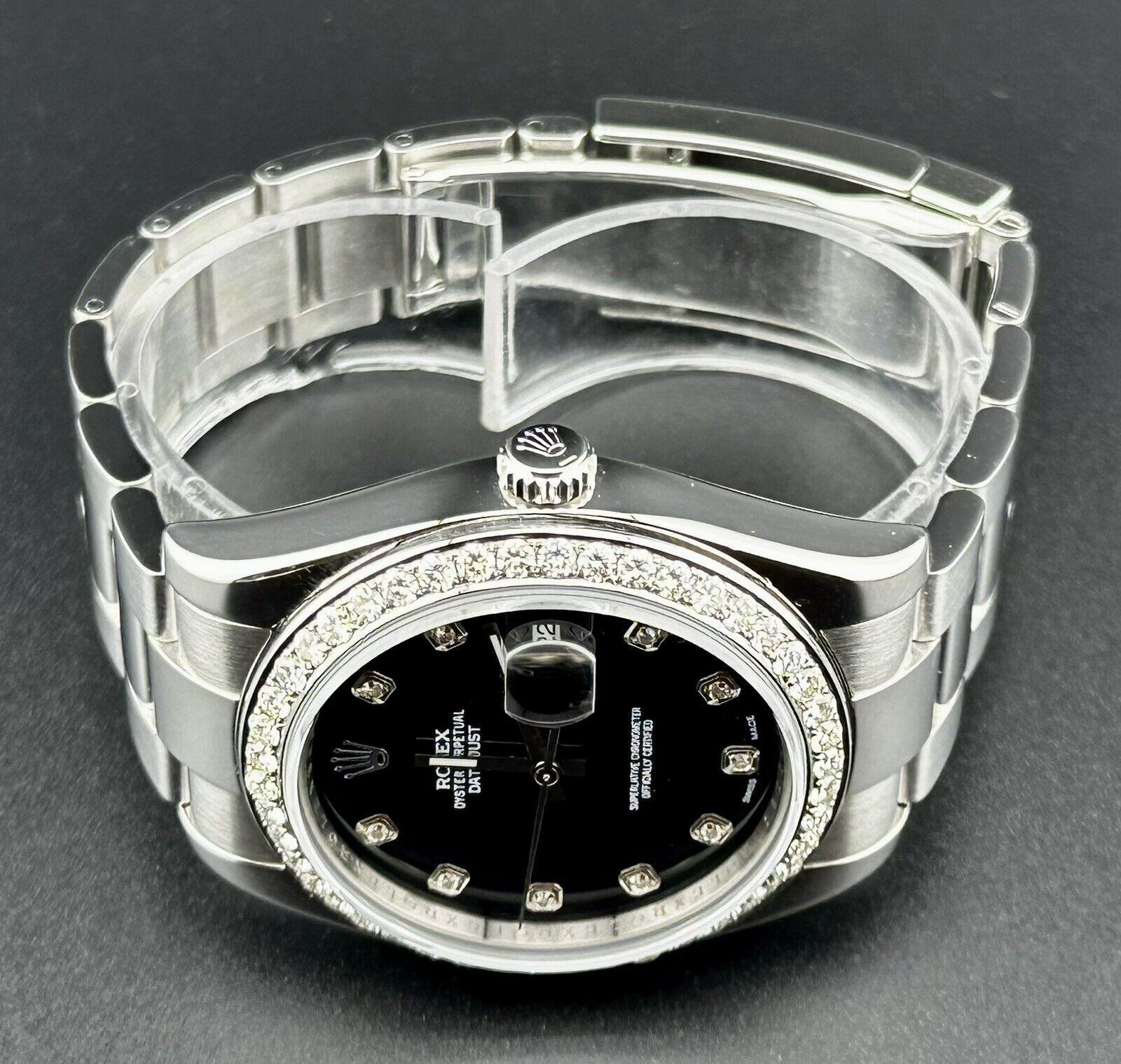Rolex Herren Datejust 41mm Oyster Stahluhr ICED 2,0ct Diamant Schwarzes Zifferblatt 116300 (Moderne) im Angebot