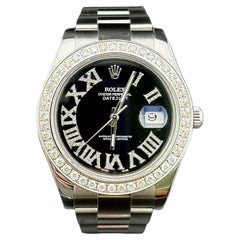 Used Rolex Mens Datejust 41mm Oyster Steel Watch ICED 2.0ct Roman Black Dial 116300