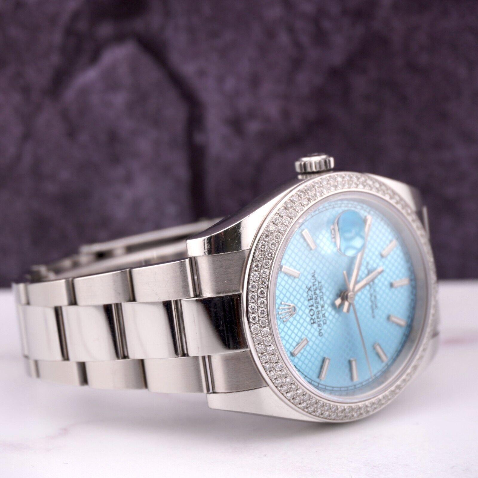 Moderne Rolex Montre Datejust 41mm Oyster Steel Montre avec cadran bleu ICED 2,50 carats et diamants en vente