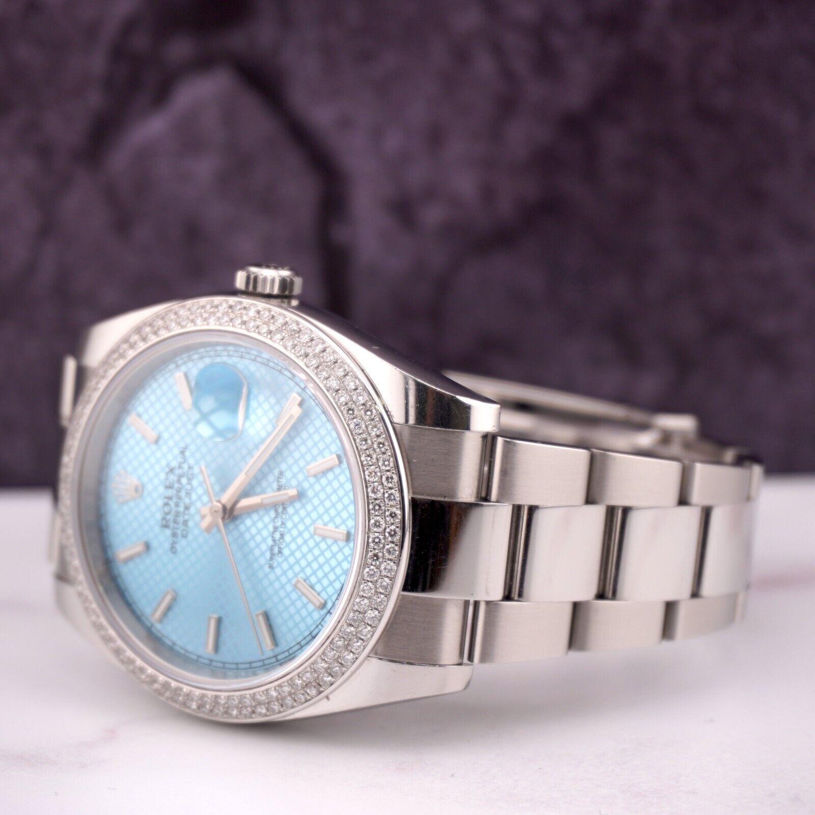 Rolex Montre Datejust 41mm Oyster Steel Montre avec cadran bleu ICED 2,50 carats et diamants Excellent état - En vente à Pleasanton, CA