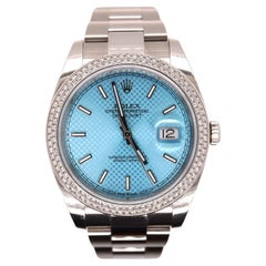 Used Rolex Men's Datejust 41mm Oyster Steel Watch ICED 2.50ct Diamond ICE Blue Dial