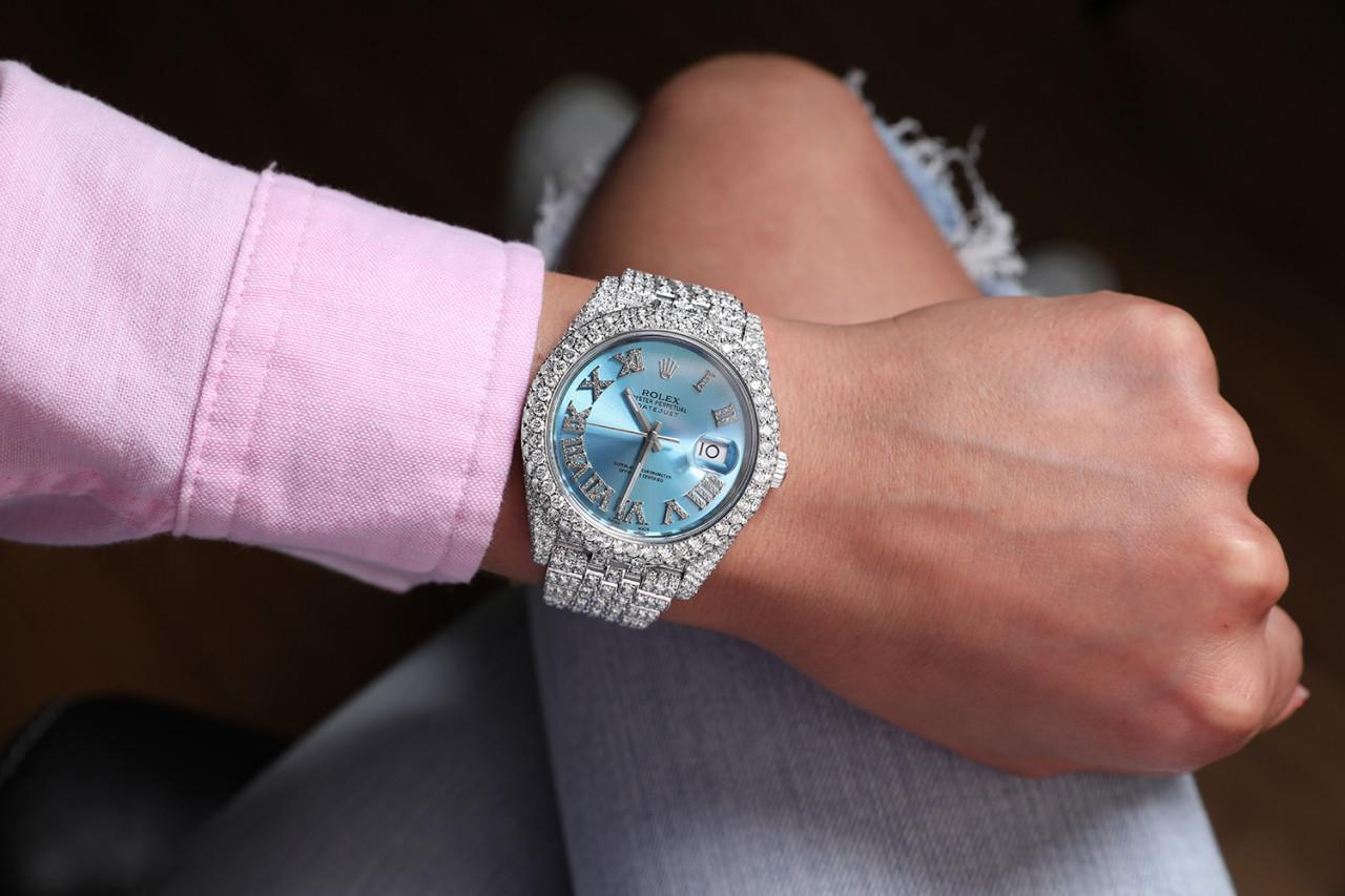 Rolex Herren Datejust Edelstahl benutzerdefinierte vollständig Iced Out Uhr im Zustand „Neu“ im Angebot in New York, NY