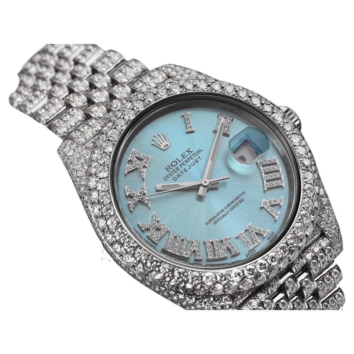Rolex Mens Datejust Stainless Steel Custom Fully Iced Out Watch For Sale