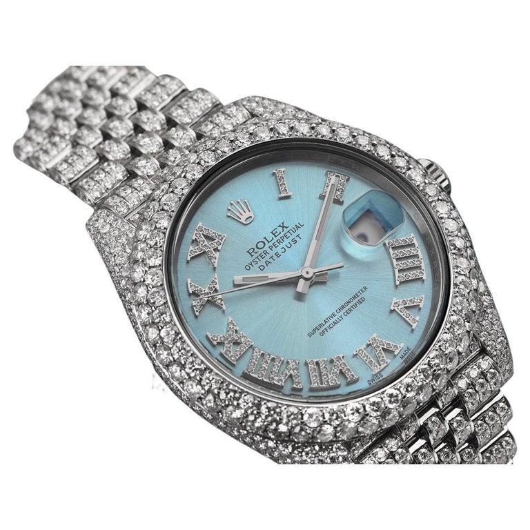 Rolex Mens Datejust Stainless Steel Custom Fully Iced Out Watch For Sale at 1stDibs
