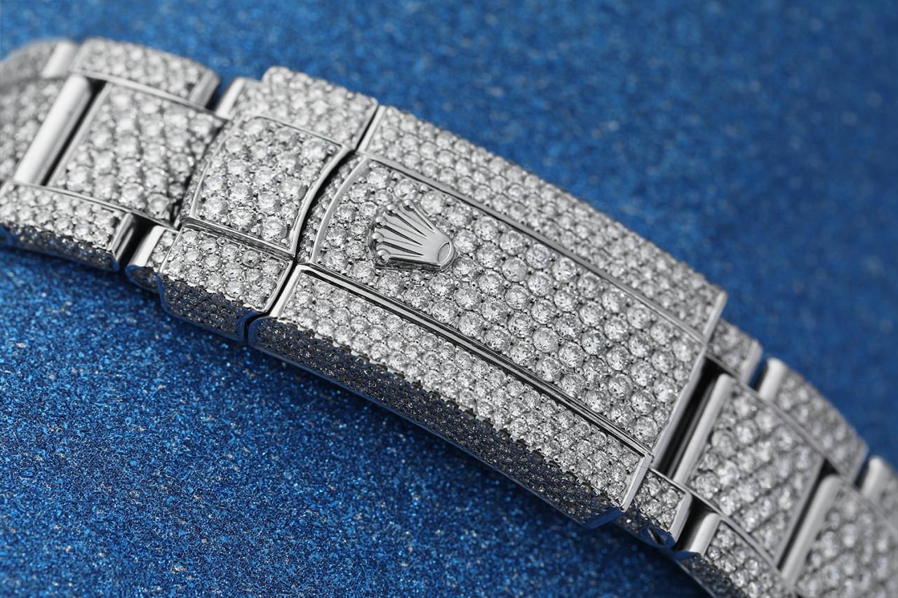 Rolex Herren Datejust 41mm Edelstahl-Uhr mit Volldiamant (Rundschliff) im Angebot