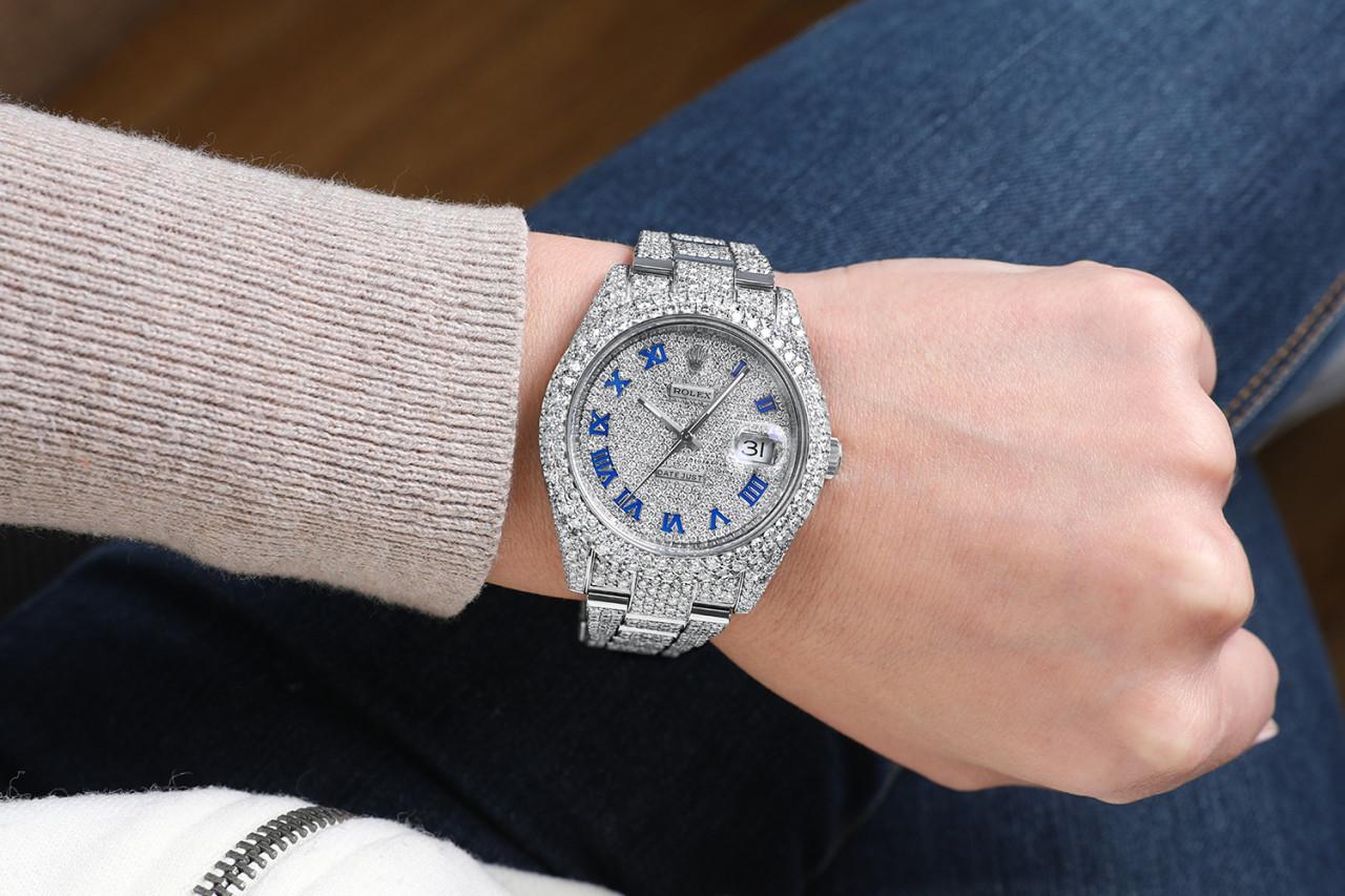 Rolex Herren Datejust 41mm Edelstahl-Uhr mit Volldiamant im Angebot 1