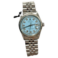 Rolex Mens Datejust Blue String Diamond Dial Fluted Bezel Jubilee Watch
