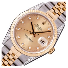 Rolex Mens Datejust Factory Champagne Diamond Steel and 18k Gold Watch 1623