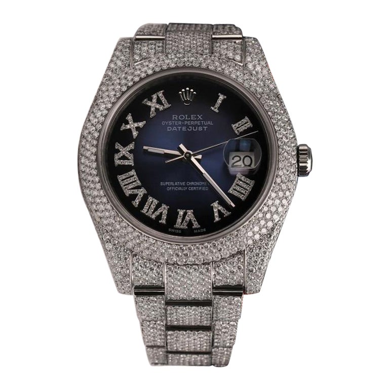 Rolex Datejust II Uomo 116300 Orologio con vignetta blu completamente ghiacciato