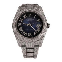 Rolex Mens Datejust II 116300 Blue Vignette Fully Iced Out Watch