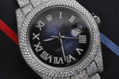 Rolex Mens Datejust II 116300 Blue Vignette Fully Iced Out Watch