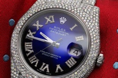 Rolex Mens Datejust II 41mm 116300 Stainless Steel Blue Vignette Roman Diamond