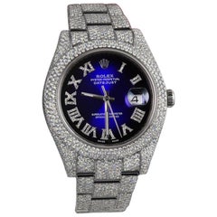 Rolex Mens Datejust II 41mm 116300 Stainless Steel Blue Vignette Roman Diamond