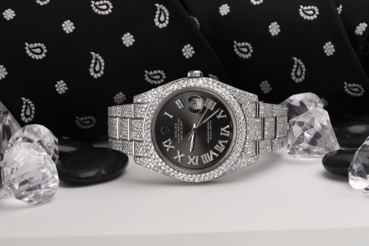 Rolex Mens Datejust II 41mm 116300 Acier inoxydable Gris foncé Roman Diamant Cadran Pour hommes en vente