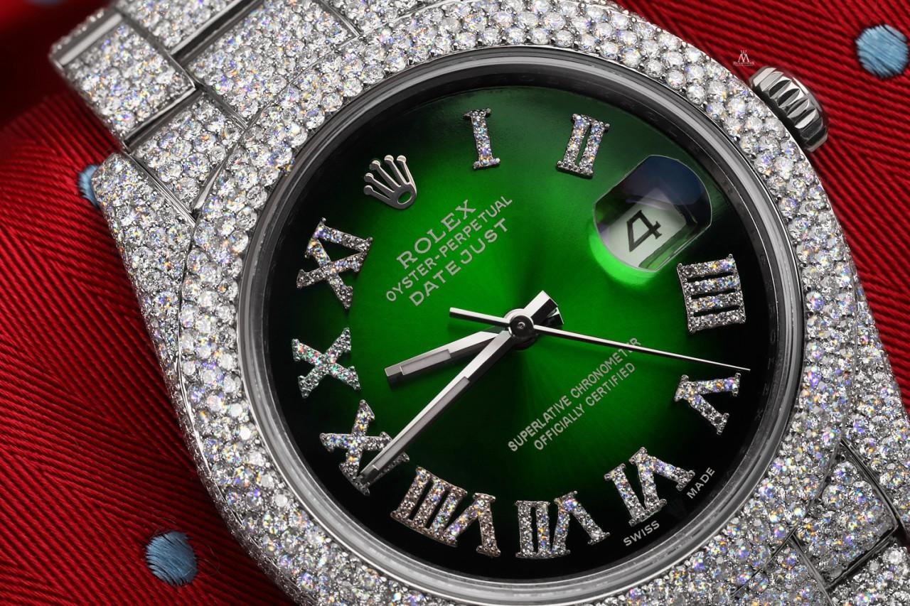Reloj Rolex Datejust II para caballero de 41 mm de acero inoxidable con esfera romana de diamantes y viñeta verde 116300 