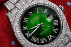 Rolex Mens Datejust II 116300 Stainless Steel Green Vignette Roman Diamond