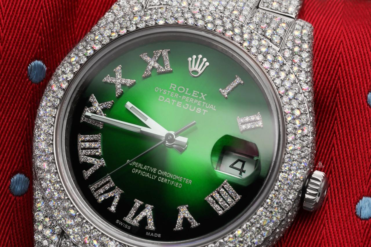 Rolex Montre Datejust II 116300 en acier inoxydable avec Vignette romaine verte et diamants Pour hommes en vente