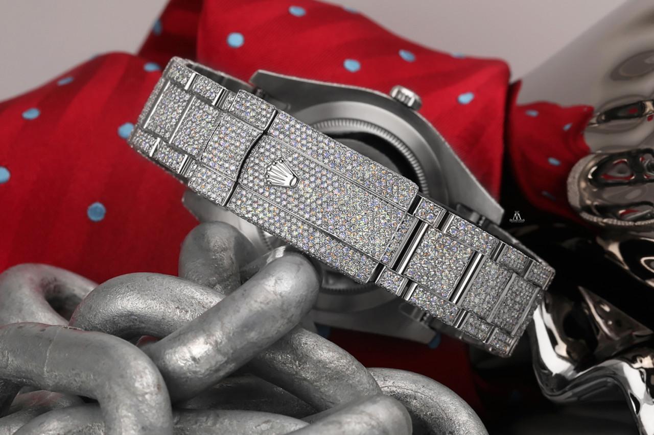 Rolex Montre Datejust II 116300 en acier inoxydable avec Vignette romaine verte et diamants en vente 3