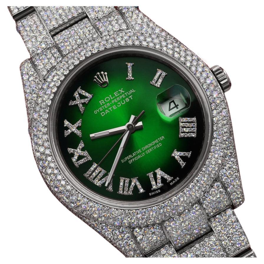 Rolex Montre Datejust II 116300 en acier inoxydable avec Vignette romaine verte et diamants en vente
