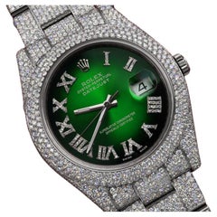 Rolex Mens Datejust II 116300 Stainless Steel Green Vignette Roman Diamond