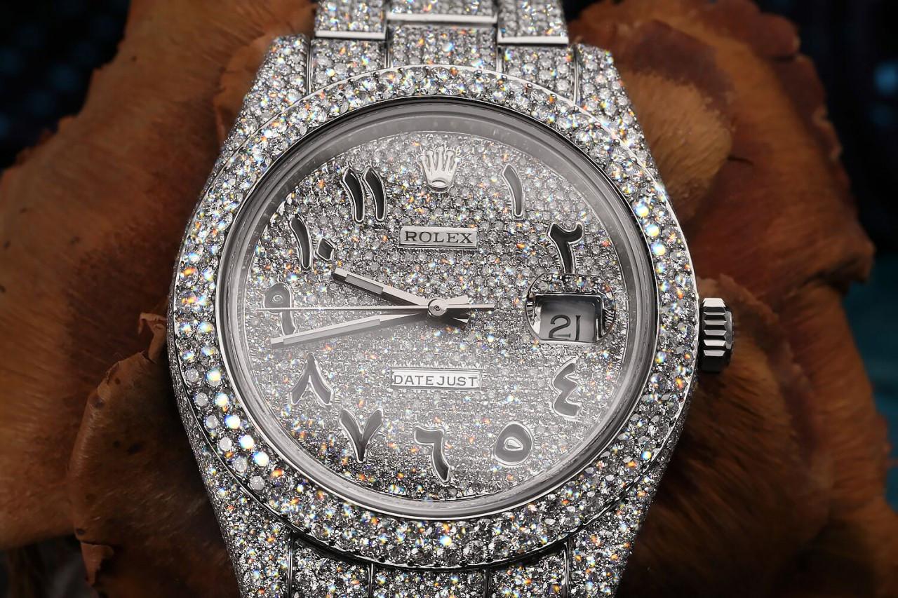Rolex Montre Datejust II avec cadran en acier inoxydable pavé de diamants, pour hommes, 41 mm 116300