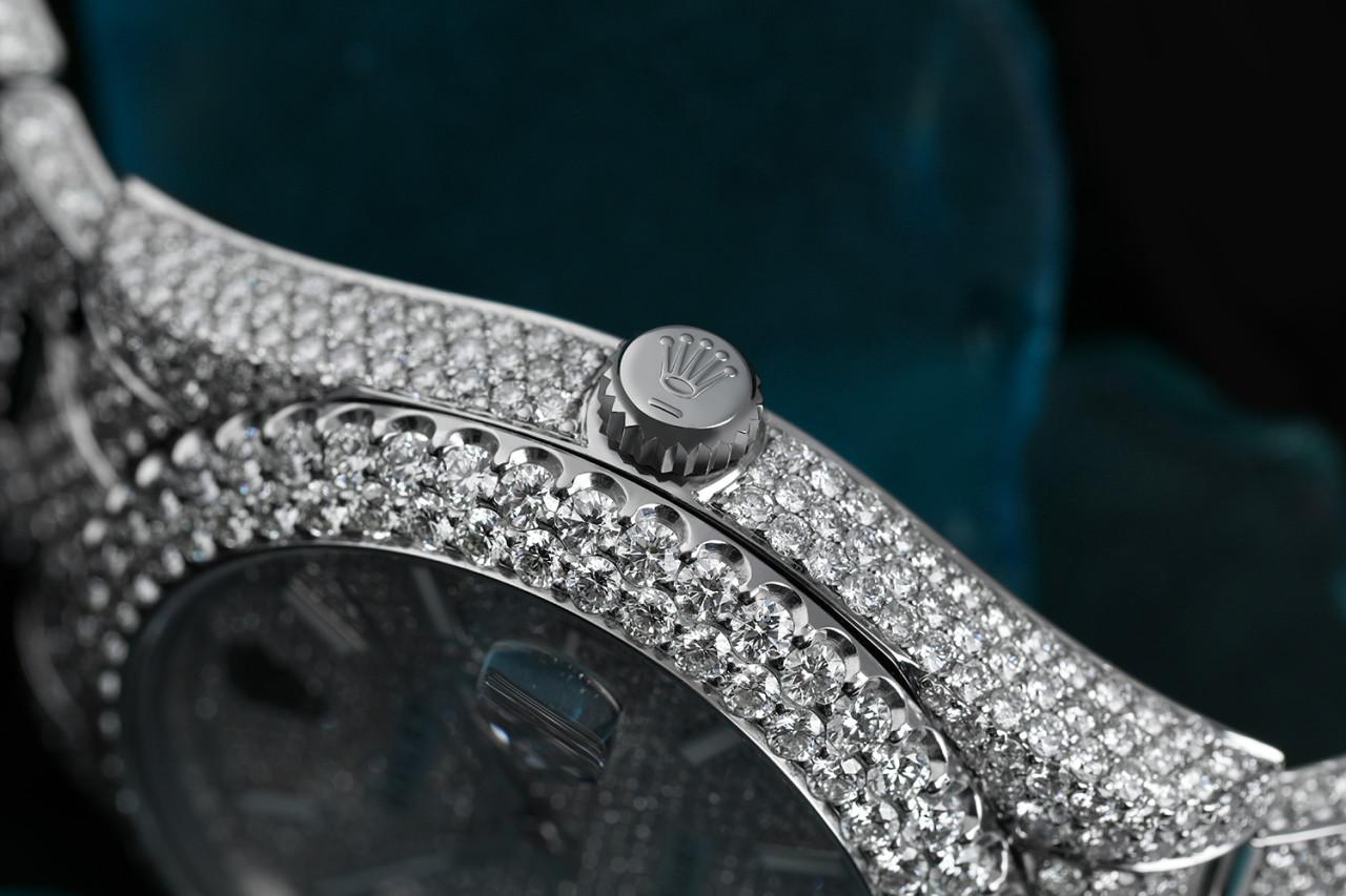 Taille ronde Rolex Mens Datejust II 41mm 116300 Acier inoxydable Index blanc Pavé Diamant Cadran en vente