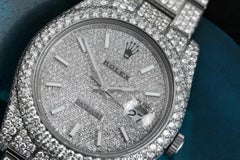 Rolex Mens Datejust II 41mm 116300 Stainless Steel White Index Pave Diamond Dial