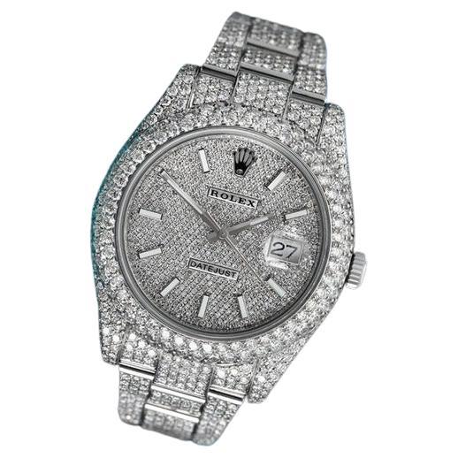 Rolex Mens Datejust II 41mm 116300 Stainless Steel White Index Pave Diamond Dial For Sale